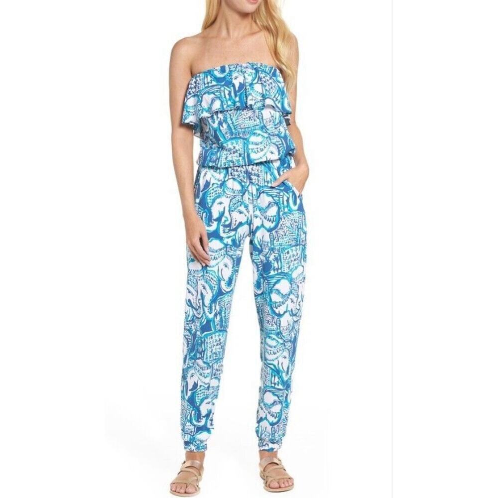 Lilly Pulitzer Ailsie Strapless Jumpsuit Romper Blue Keep On Trunkin Size Small - Picture 2 of 8